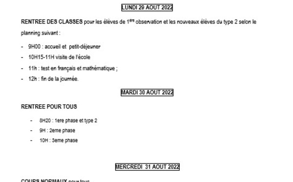 Rentrée scolaire